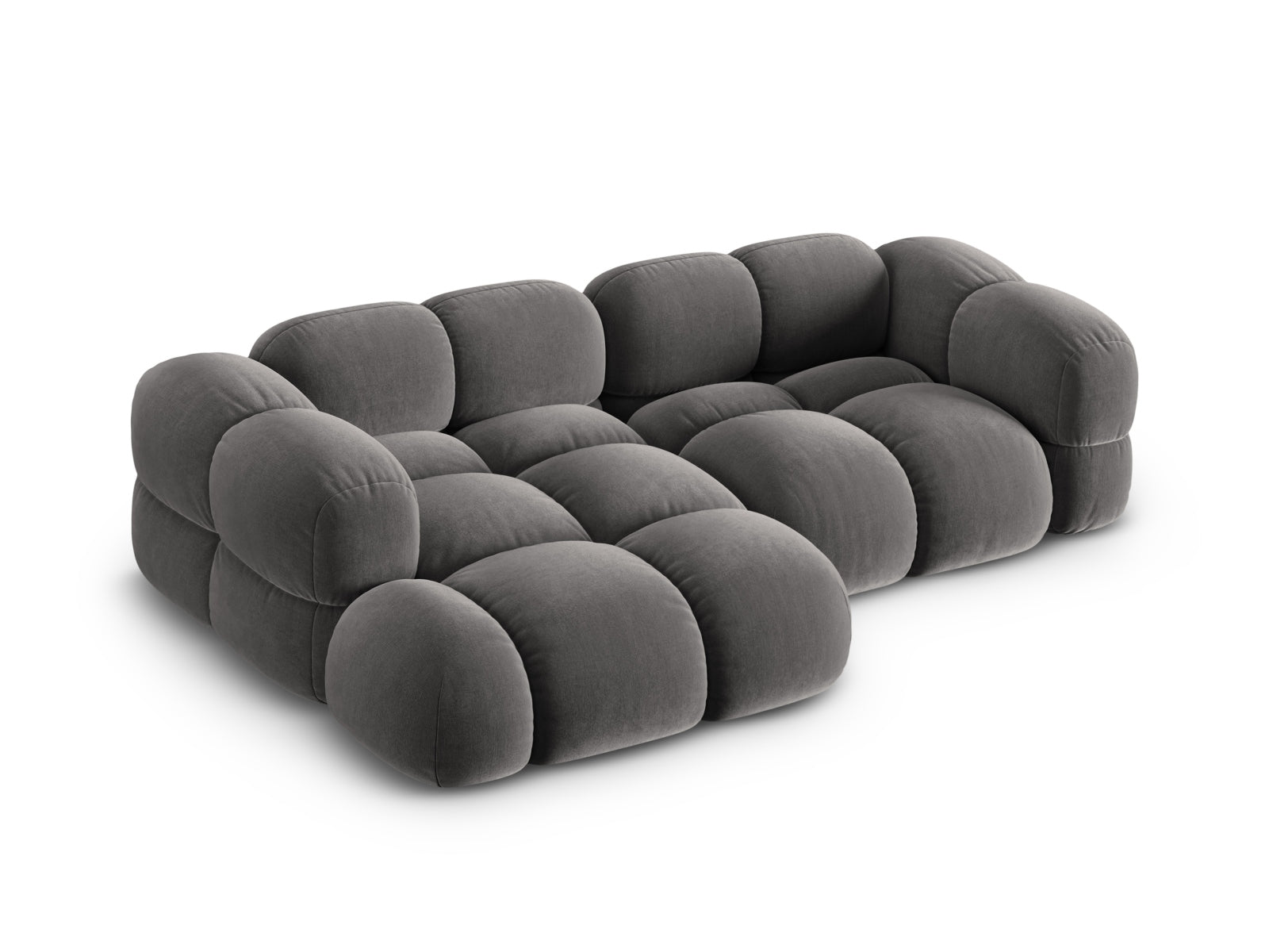 Elegantes Loretto Velour Ecksofa links, 3-Sitzer mit 147 cm, in edlem Grau, ideal für stilvolle Wohnräume und entspannte Stunden.