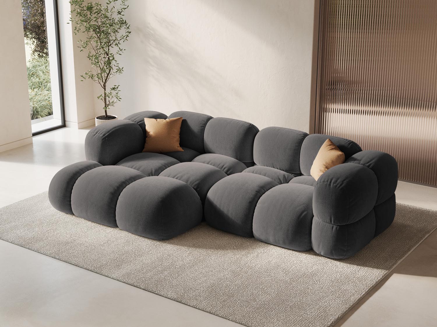 Entdecken Sie das elegante Loretto Velour Ecksofa links von Cosmopolitan Design – ideal für stilvolle Wohnräume und höchsten Komfort.