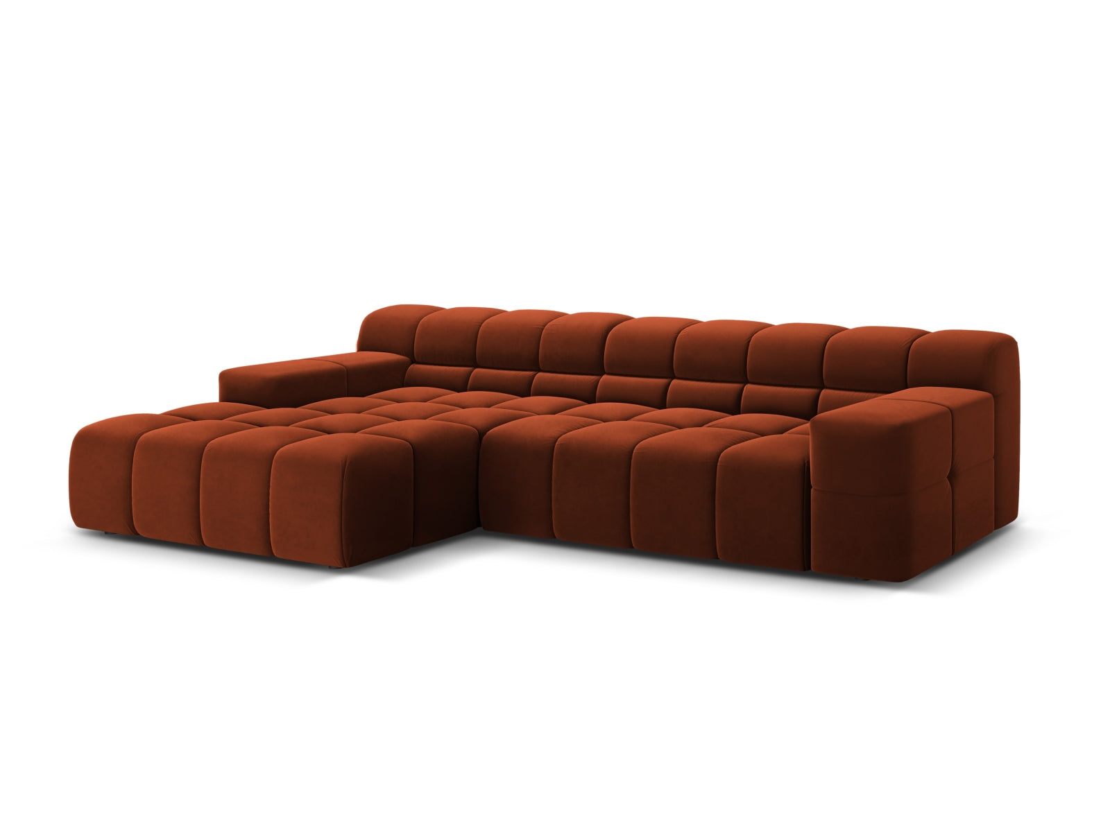Elegantes 3-Sitzer Ecksofa links Hawaii in luxuriösem Auburn-Magic Velvet, ideal für stilvolle Wohnräume.
