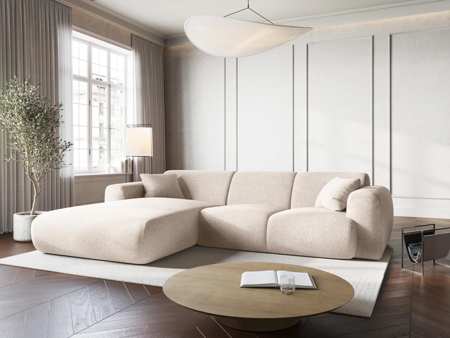 Erleben Sie das elegante Nolio Ecksofa links von Cosmopolitan Design. Dieses 4-Sitzer Velour Sofa (170 cm) bietet perfekten Komfort und modernes Flair.
