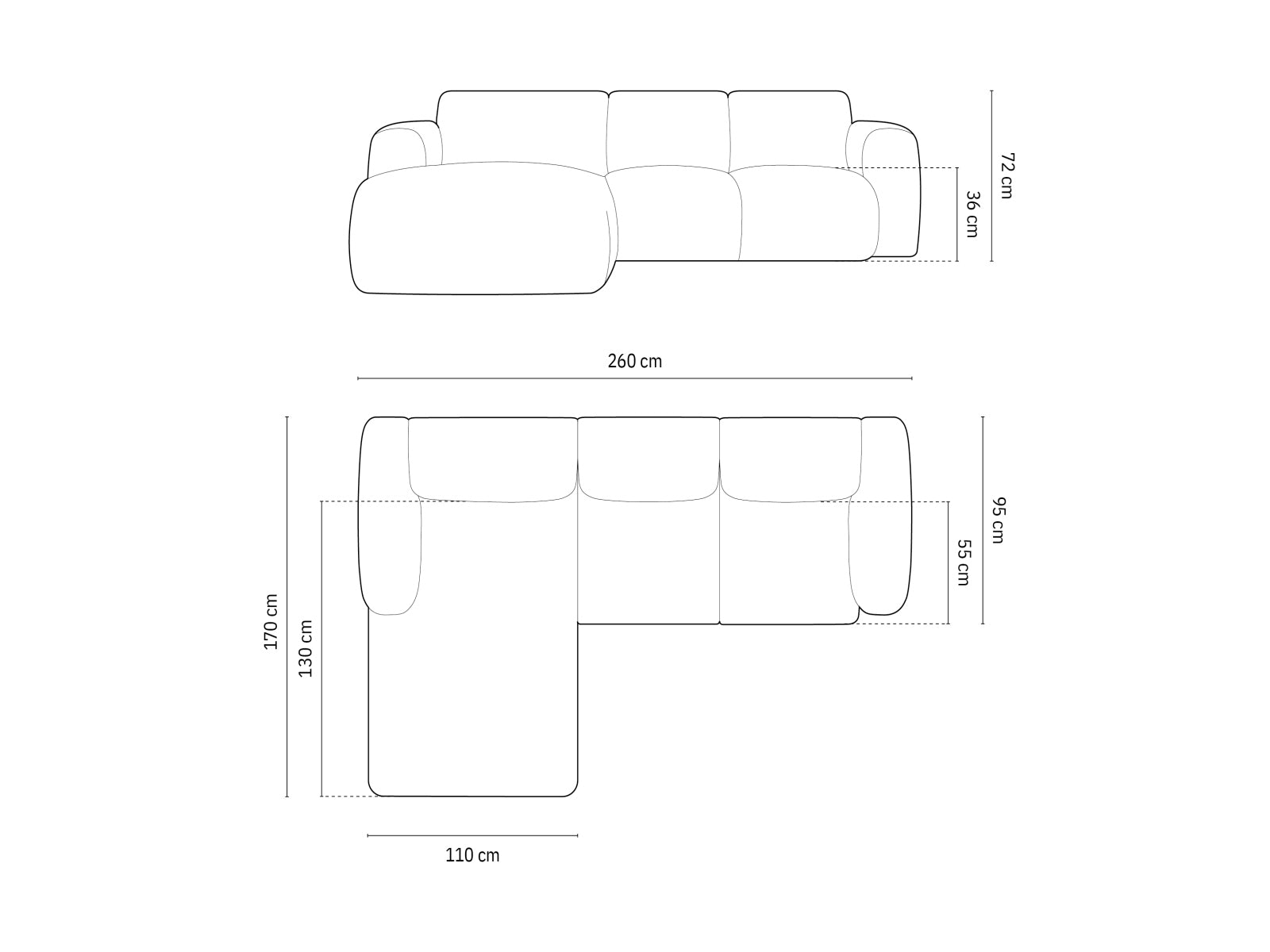 Erleben Sie das Nolio Ecksofa links von Cosmopolitan Design. Dieses elegante 4-Sitzer Sofa (170 cm) bietet perfekten Komfort und zeitgemässe Ästhetik.