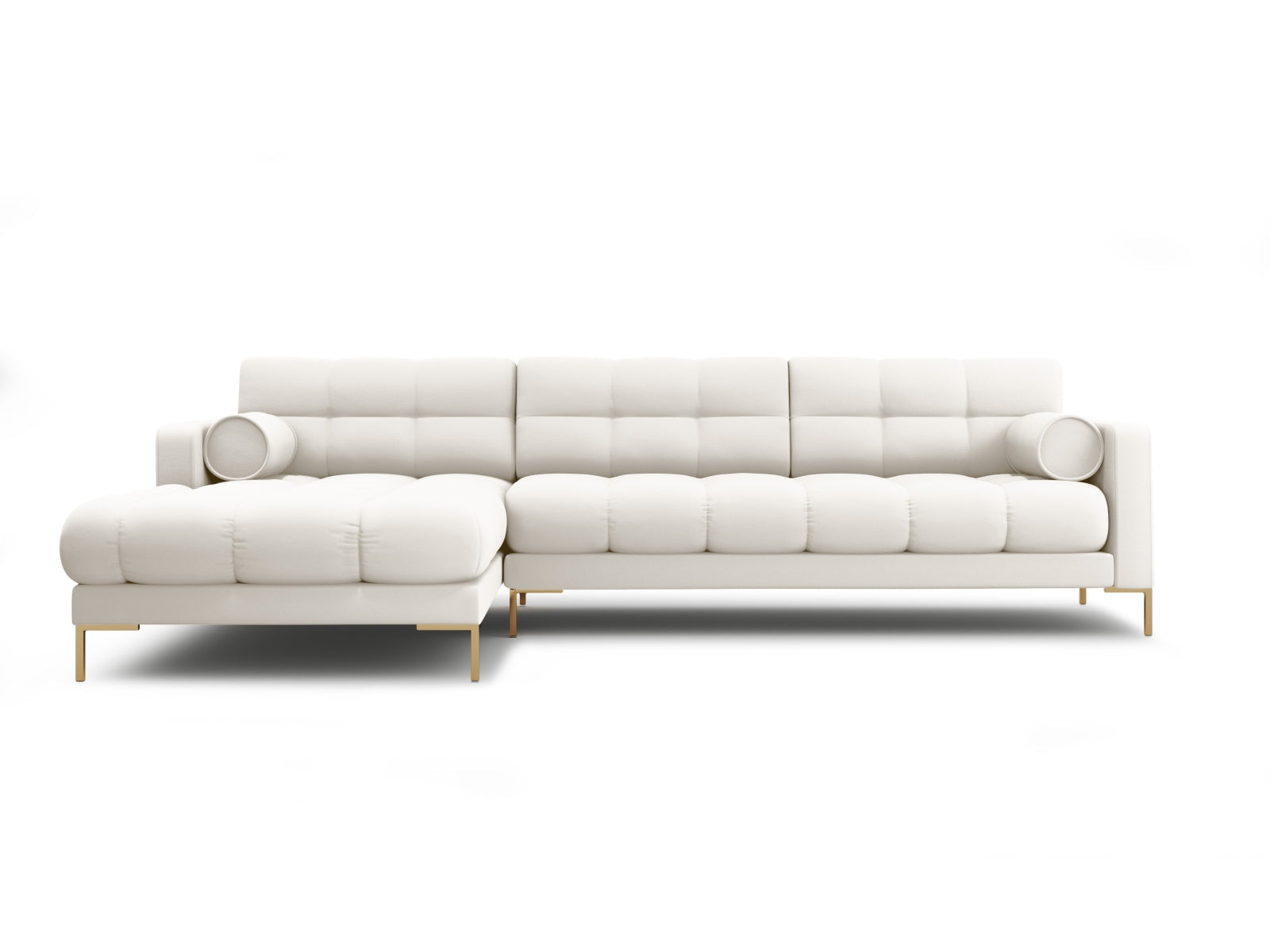 Modernes 5-Sitzer Ecksofa links Bali in leuchtendem Gelb-Bluvel, ideal für entspannte Abende und elegante Wohnambiente.