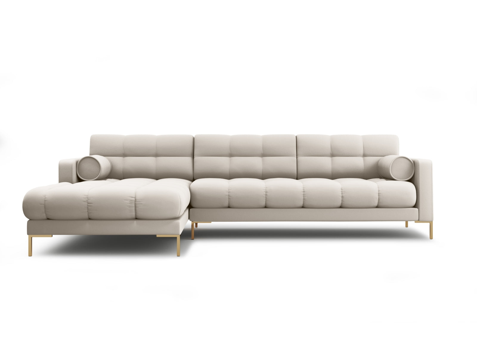 Stylisches 5-Sitzer Ecksofa links Bali in strahlendem Gelb-Bluvel, perfekt für gemütliche Stunden und stilvolle Wohnräume.
