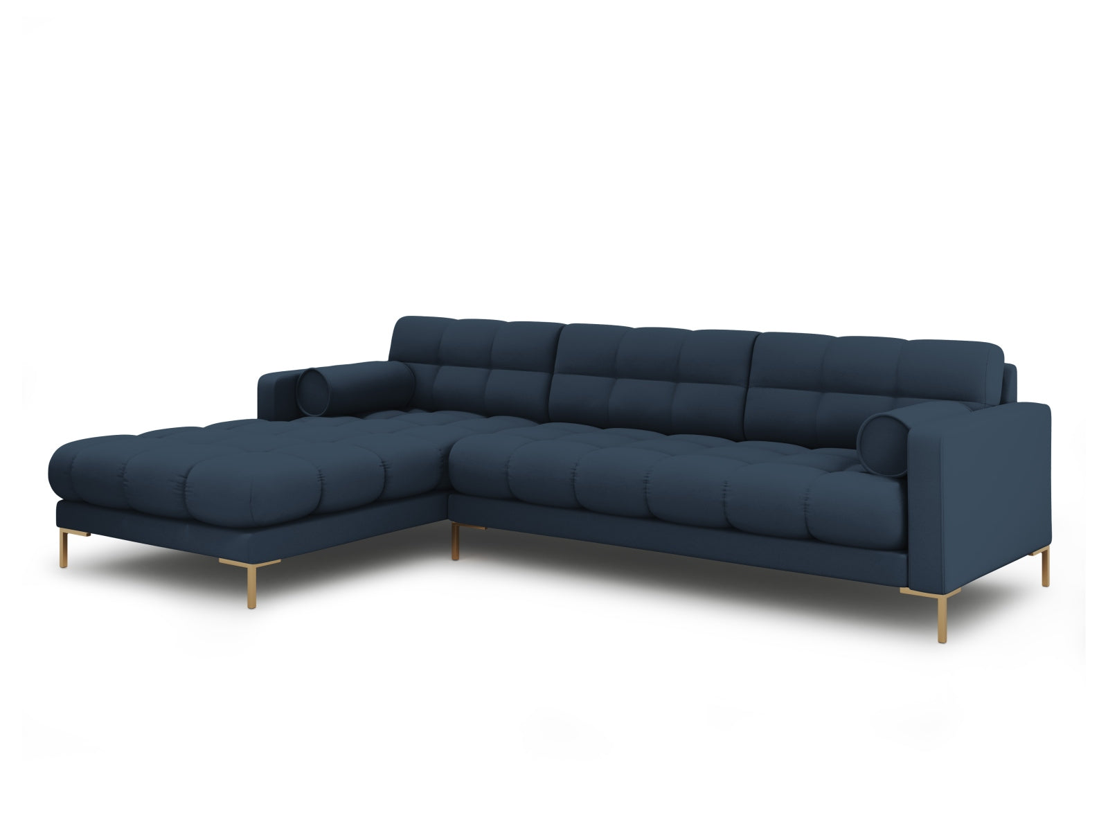 Elegantes 5-Sitzer Ecksofa links Bali in stilvollem Blue-Neve, ideal für moderne Wohnräume, erhältlich bei KAQTU Design AG.