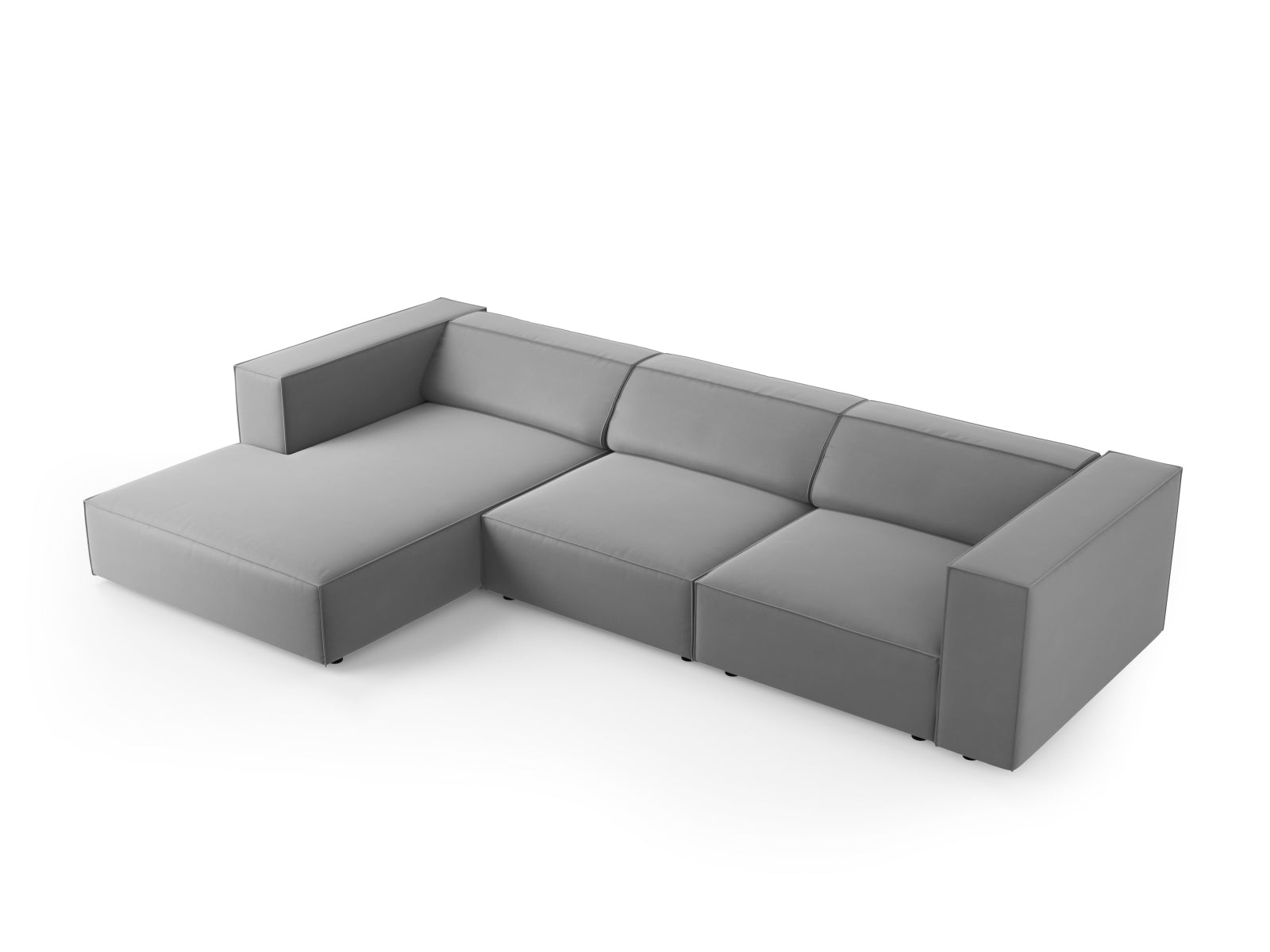 Erleben Sie das elegante Arendal Velour Ecksofa links von Cosmopolitan Design. Perfekt für Ihr Wohnzimmer, bietet es modernen Stil und höchsten Sitzkomfort.