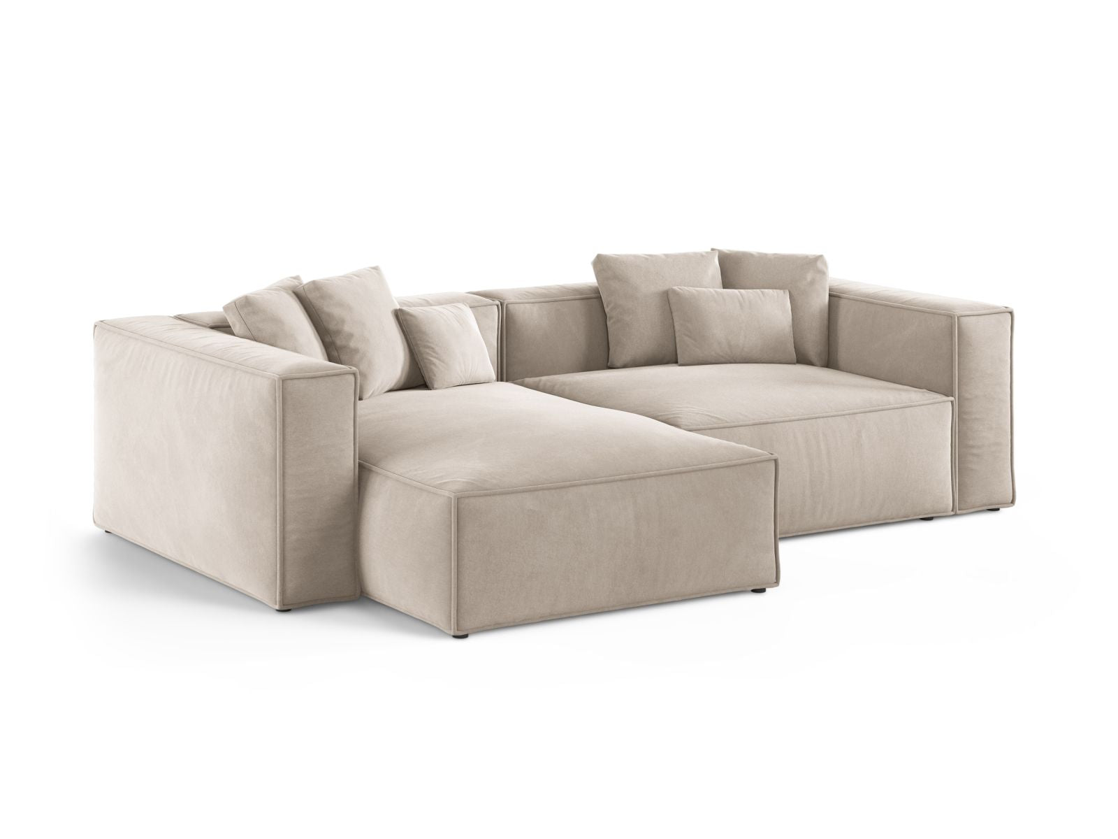 Elegantes 3-Sitzer Ecksofa links Aveiro in sanftem Beige, ideal für stilvolle Wohnräume, präsentiert von Cosmopolitan Design.