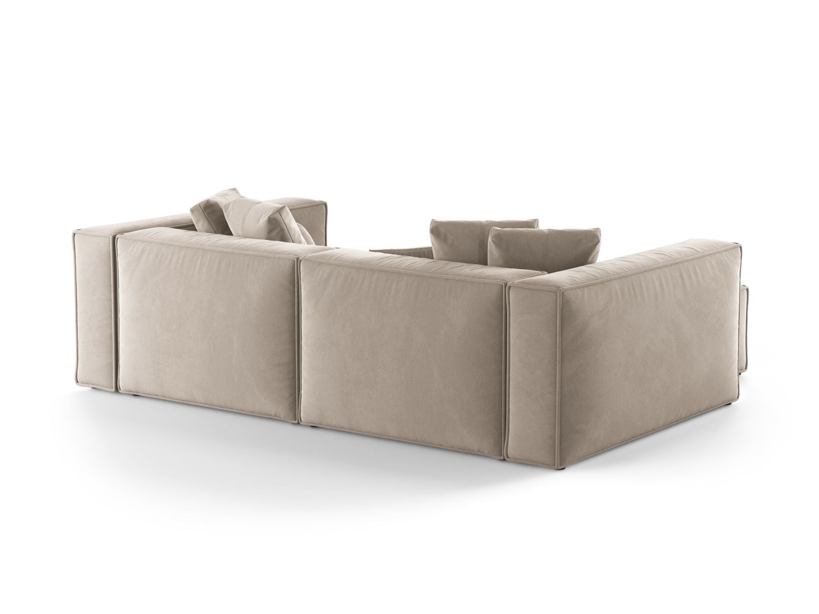 Elegantes 3-Sitzer Ecksofa links Aveiro in sanftem Beige, ideal für stilvolle Wohnräume und entspannte Stunden von Cosmopolitan Design.