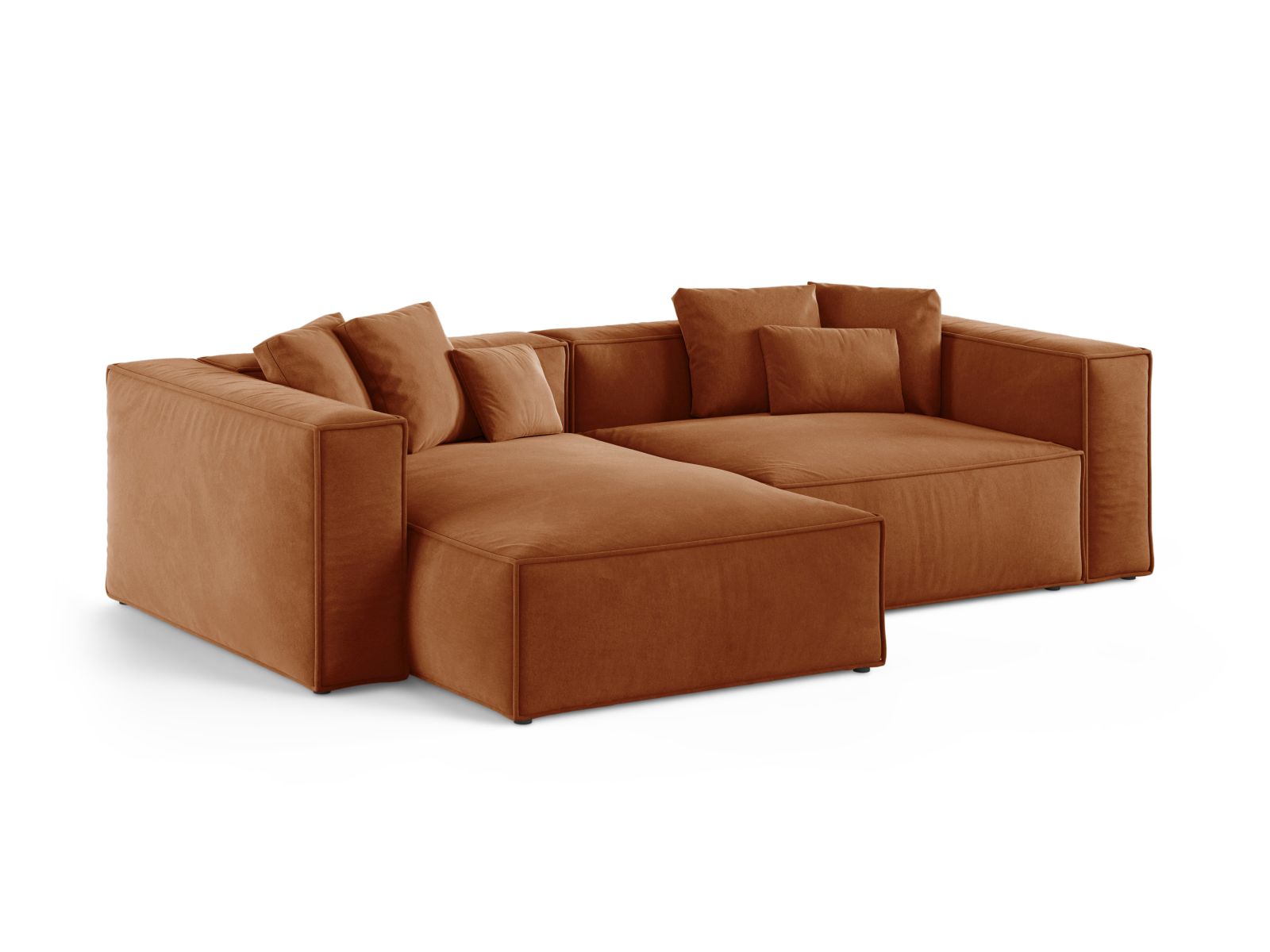 Elegantes 3-Sitzer Ecksofa links Aveiro in warmem Terracotta, ideal für stilvolle Wohnräume, präsentiert von Cosmopolitan Design.