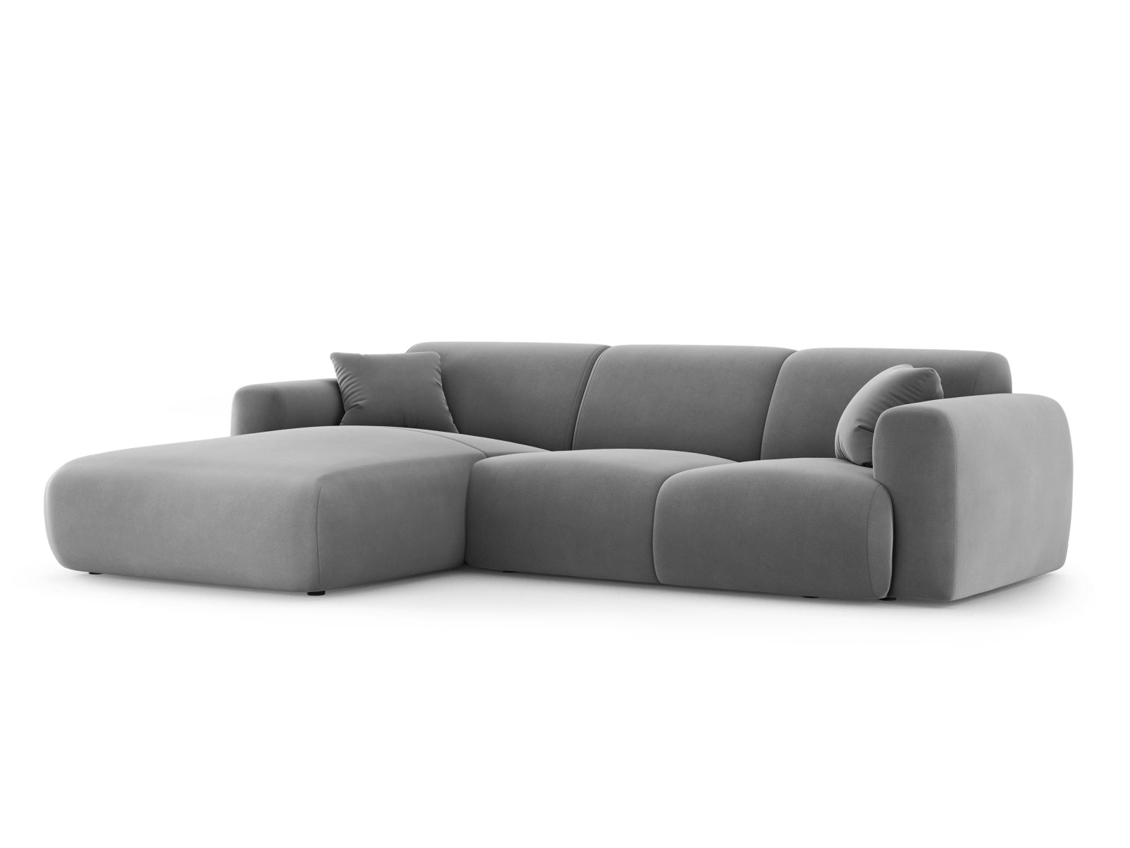 Modernes Nolio Velour Ecksofa links, 4-Sitzer in zartem Hellgrau, perfekt für gemütliche und stilvolle Wohnambiente von Cosmopolitan Design.