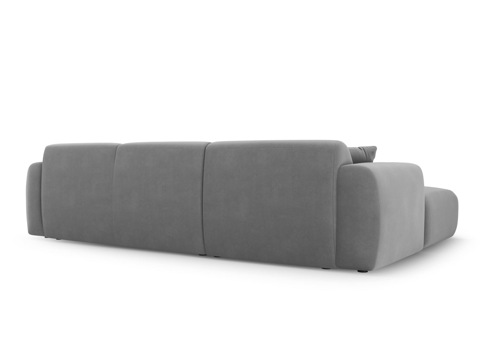 Elegantes Nolio Velour Ecksofa links, 4-Sitzer in sanftem Hellgrau, ideal für stilvolle und einladende Wohnräume von Cosmopolitan Design.