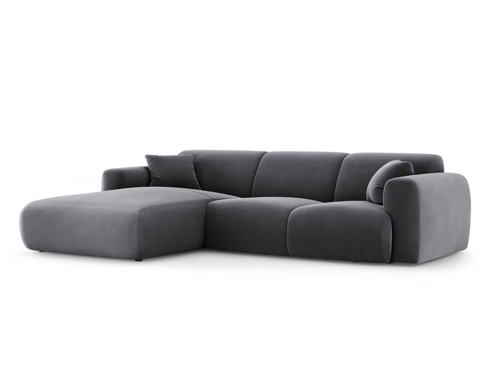 Modernes Nolio Velour Ecksofa links, 4-Sitzer in edlem Dunkelgrau, perfekt für gemütliche und stilvolle Wohnambiente von Cosmopolitan Design.