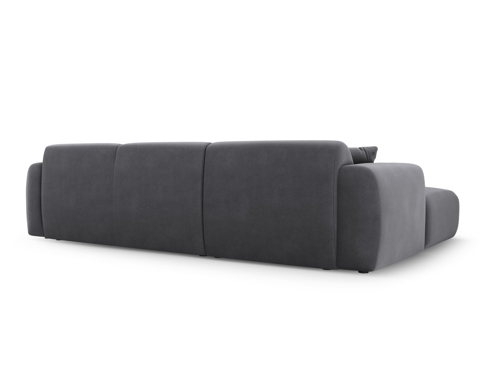 Elegantes Nolio Velour Ecksofa links, 4-Sitzer in luxuriösem Dunkelgrau, ideal für stilvolle und komfortable Wohnräume von Cosmopolitan Design.