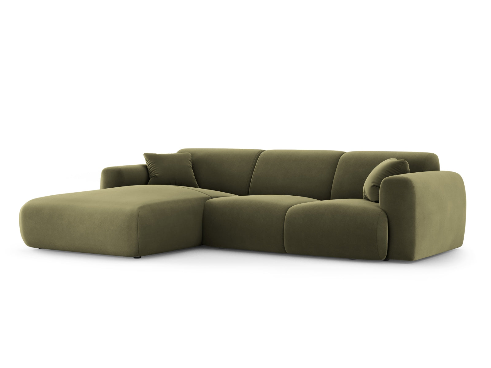 Modernes Nolio Velour Ecksofa links in zartem Light Green, perfekt für gemütliche Wohnzimmer. 4-Sitzer von Cosmopolitan Design.