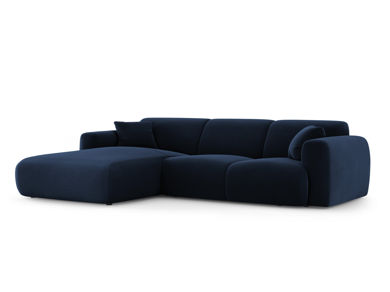 Modernes Nolio Velour Ecksofa links in Royal Blue, 4-Sitzer, 170 cm, perfekt für stilvolle Wohnräume und gemütliche Abende.