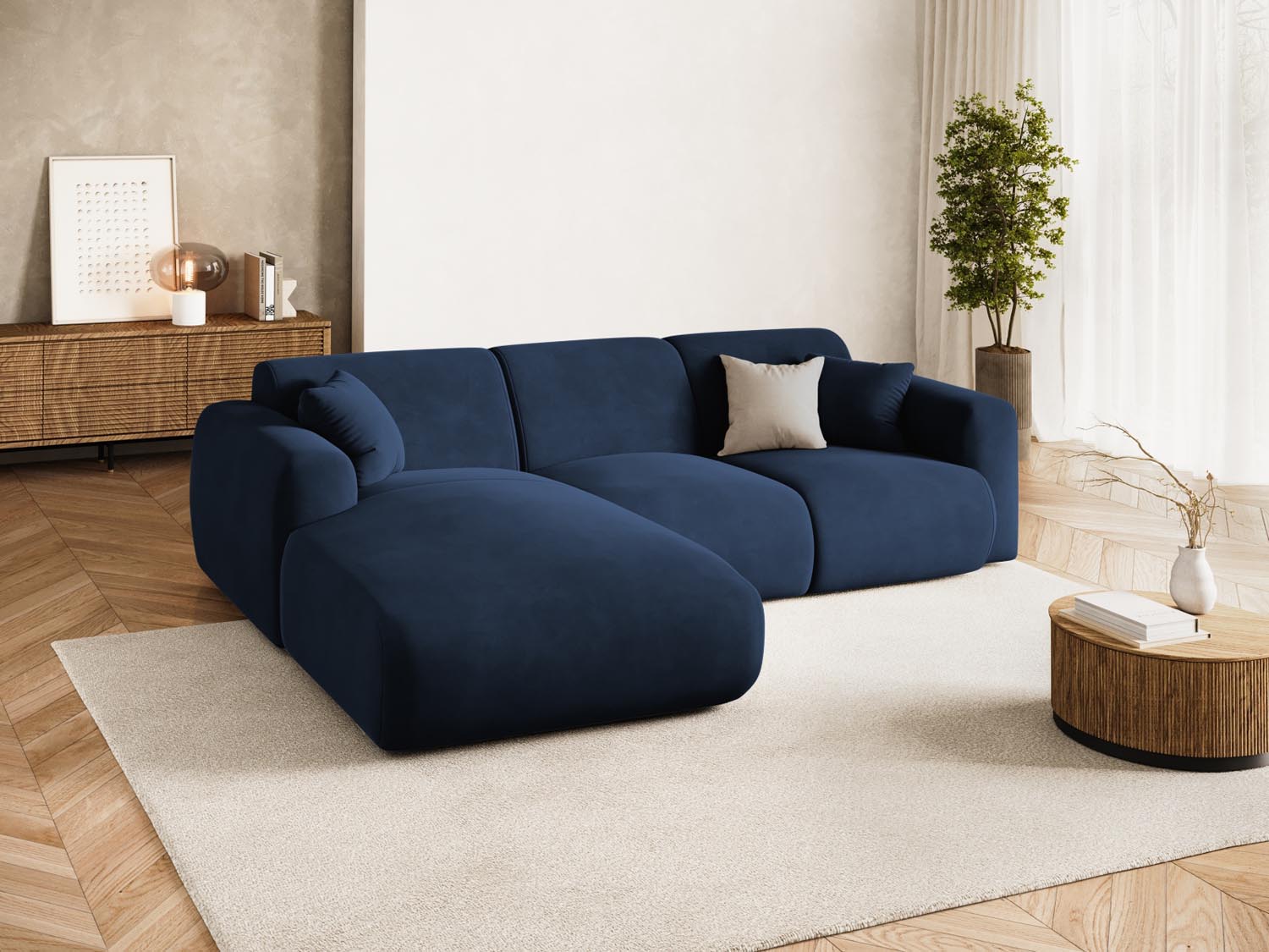 Elegantes Nolio Velour Ecksofa links in Royal Blue, 4-Sitzer, 170 cm, stilvoll und modern, ideal für jedes Wohnzimmer.