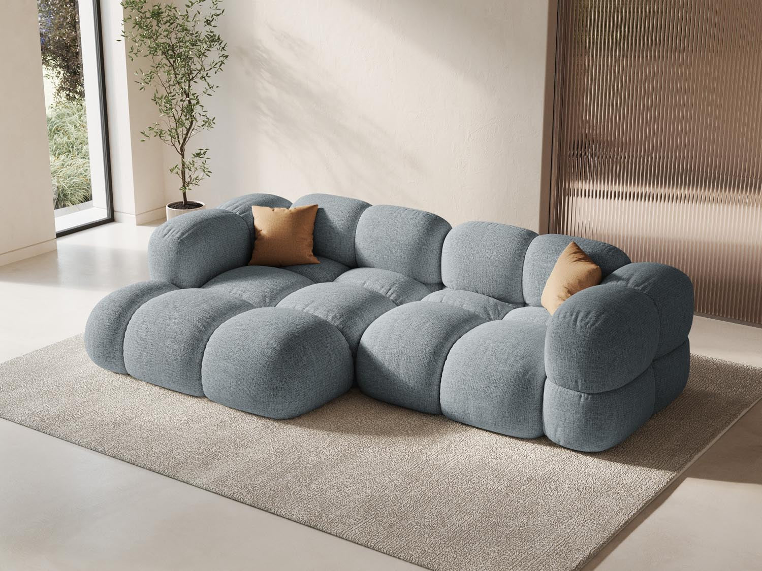 Entdecken Sie das elegante Loretto Ecksofa links 3 Sitzer 147cm von Cosmopolitan Design – stilvoll, komfortabel und ideal für kleine Räume.