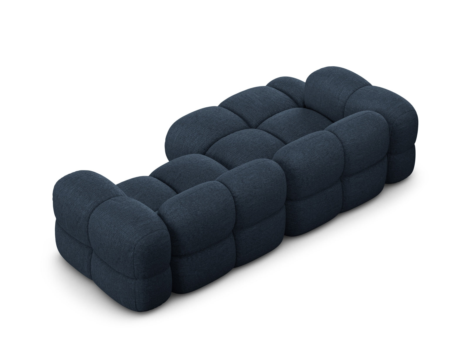 Modernes Loretto Ecksofa links in tiefem Blau, 3-Sitzer mit 147 cm, perfekt für gemütliche und stilvolle Wohnambiente von Cosmopolitan Design.