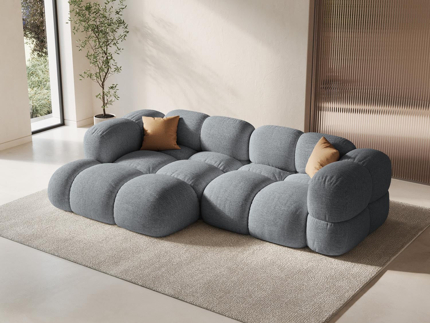 Modernes Loretto Ecksofa links in Grau, 3-Sitzer mit 147 cm Breite, stilvoll und bequem, ideal für jedes Wohnzimmer.