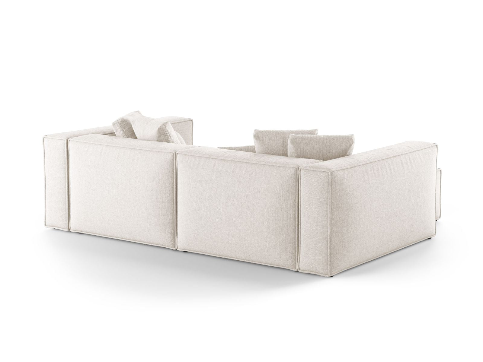 Elegantes 3-Sitzer Ecksofa links Aveiro in sanftem Beige, ideal für stilvolle Wohnräume und entspannte Stunden von Cosmopolitan Design.