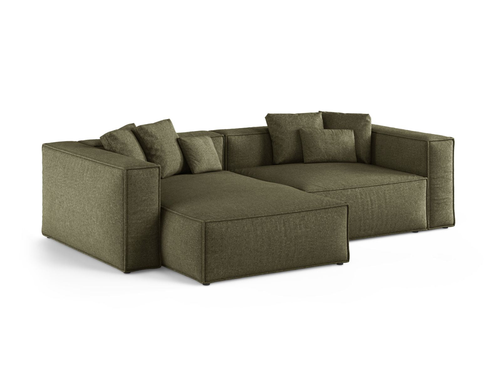 Elegantes 3-Sitzer Ecksofa links Aveiro in stilvollem Green-Eden, ideal für moderne Wohnräume, präsentiert von Cosmopolitan Design.