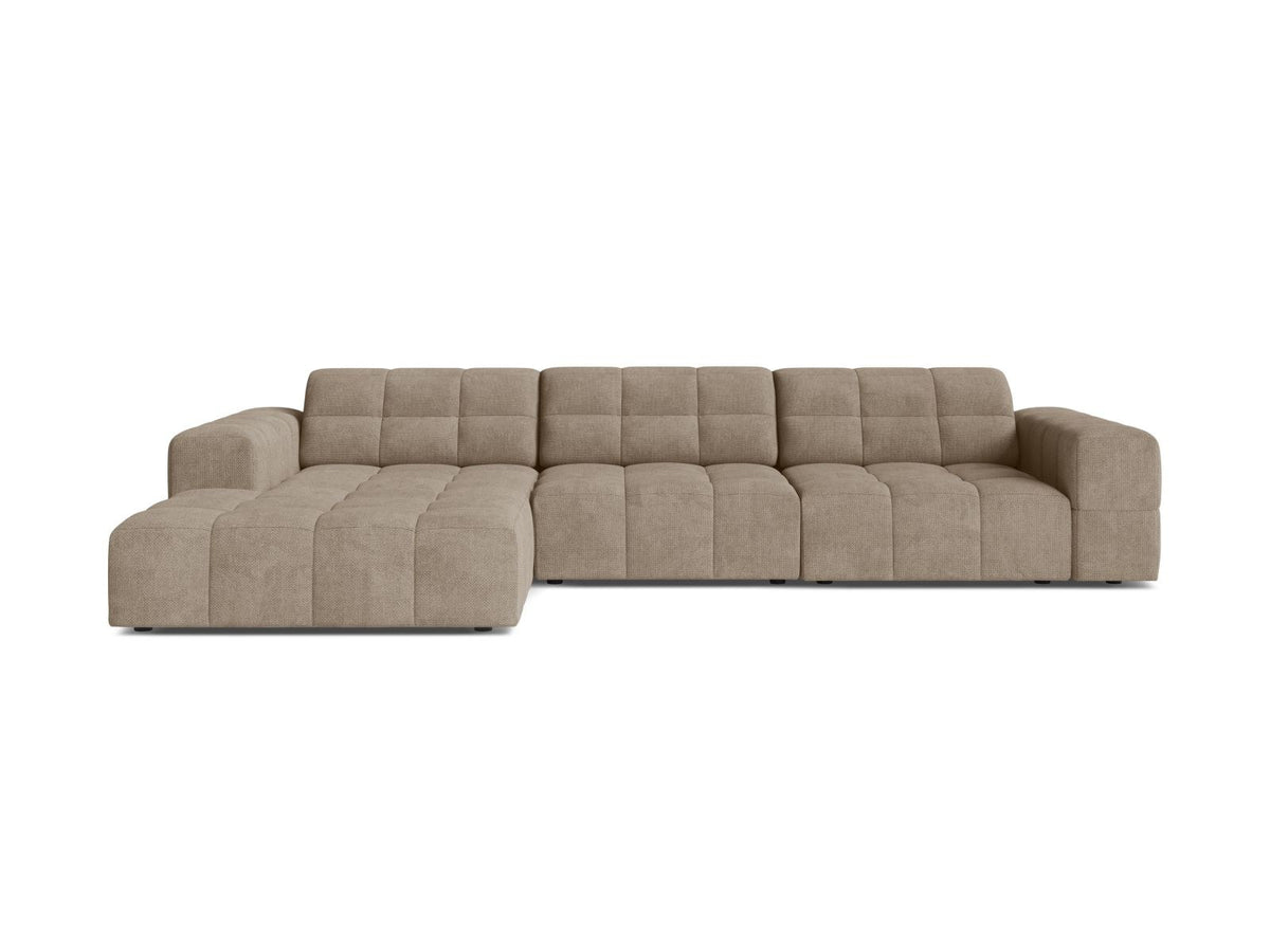 Ecksofa links Chicago in Light Beige mit Eden-Stoff, Massivholzrahmen, Kunststoffbeinen und Récamiere, Cosmopolitan Design