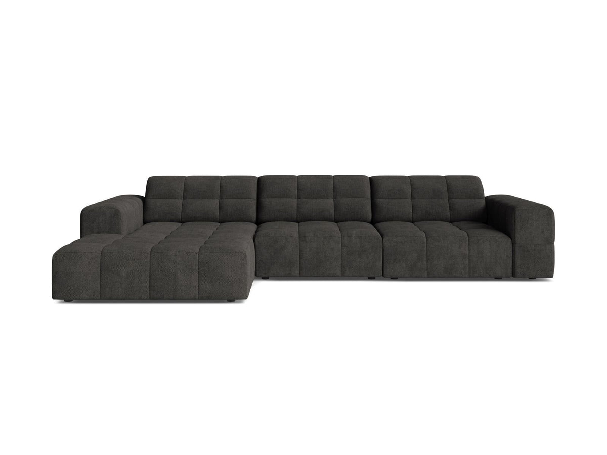 Ecksofa links Chicago in Light Beige mit Eden-Stoff, Massivholzrahmen, Kunststoffbeinen und Récamiere, Cosmopolitan Design