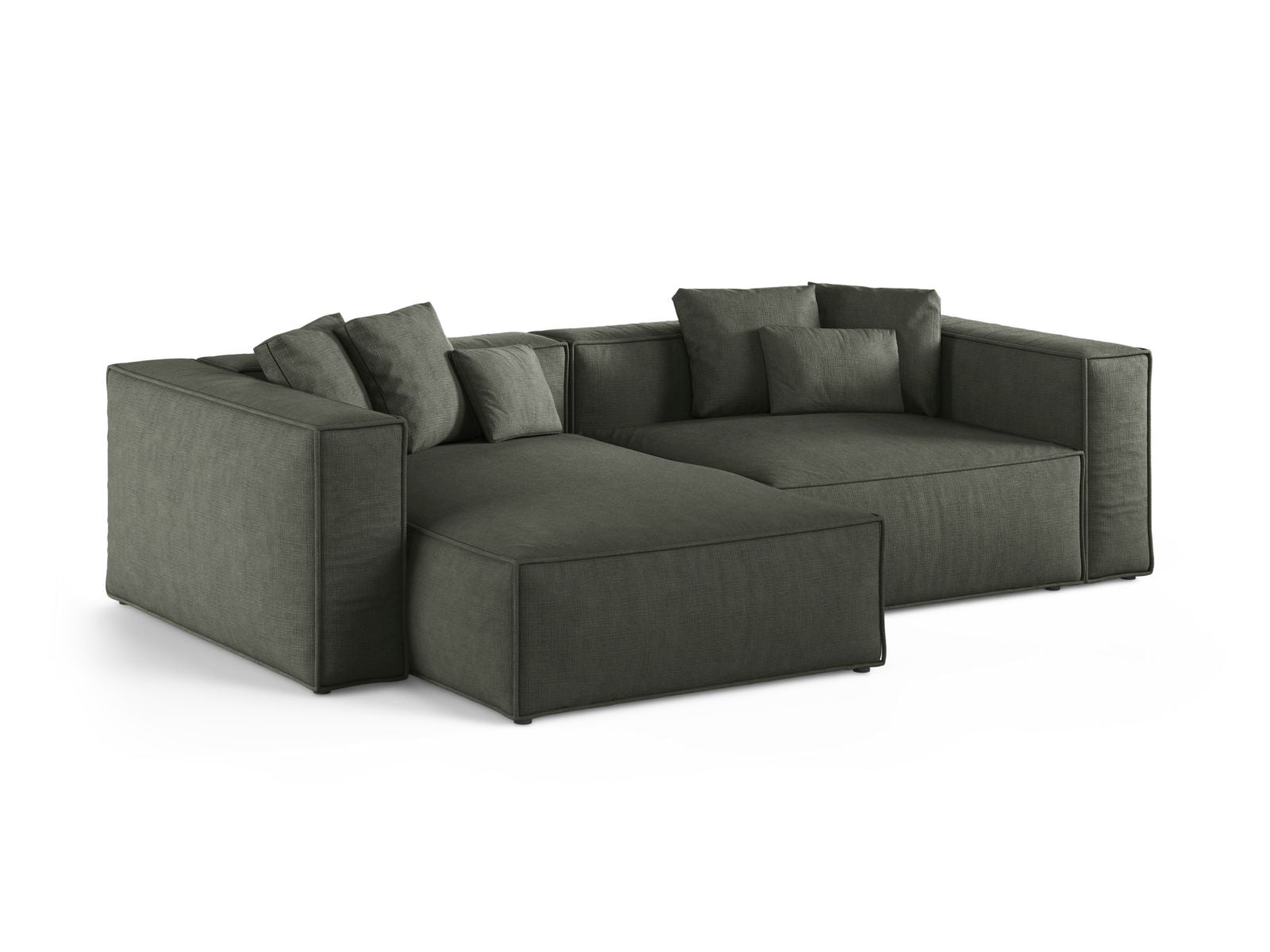 Elegantes 3-Sitzer Ecksofa links Aveiro in stilvollem Moss Green, ideal für moderne Wohnräume, präsentiert von Cosmopolitan Design.