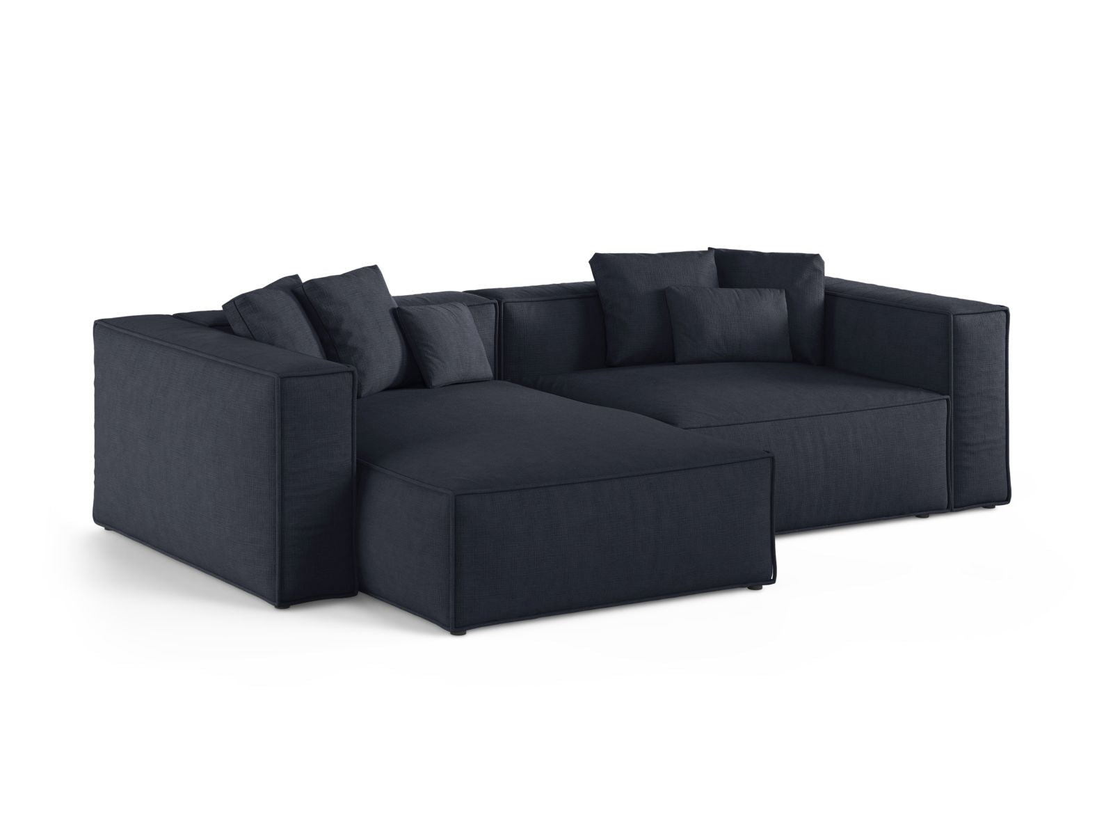 Elegantes 3-Sitzer Ecksofa links Aveiro in tiefem Navy Blue, ideal für stilvolle Wohnräume, präsentiert von Cosmopolitan Design.