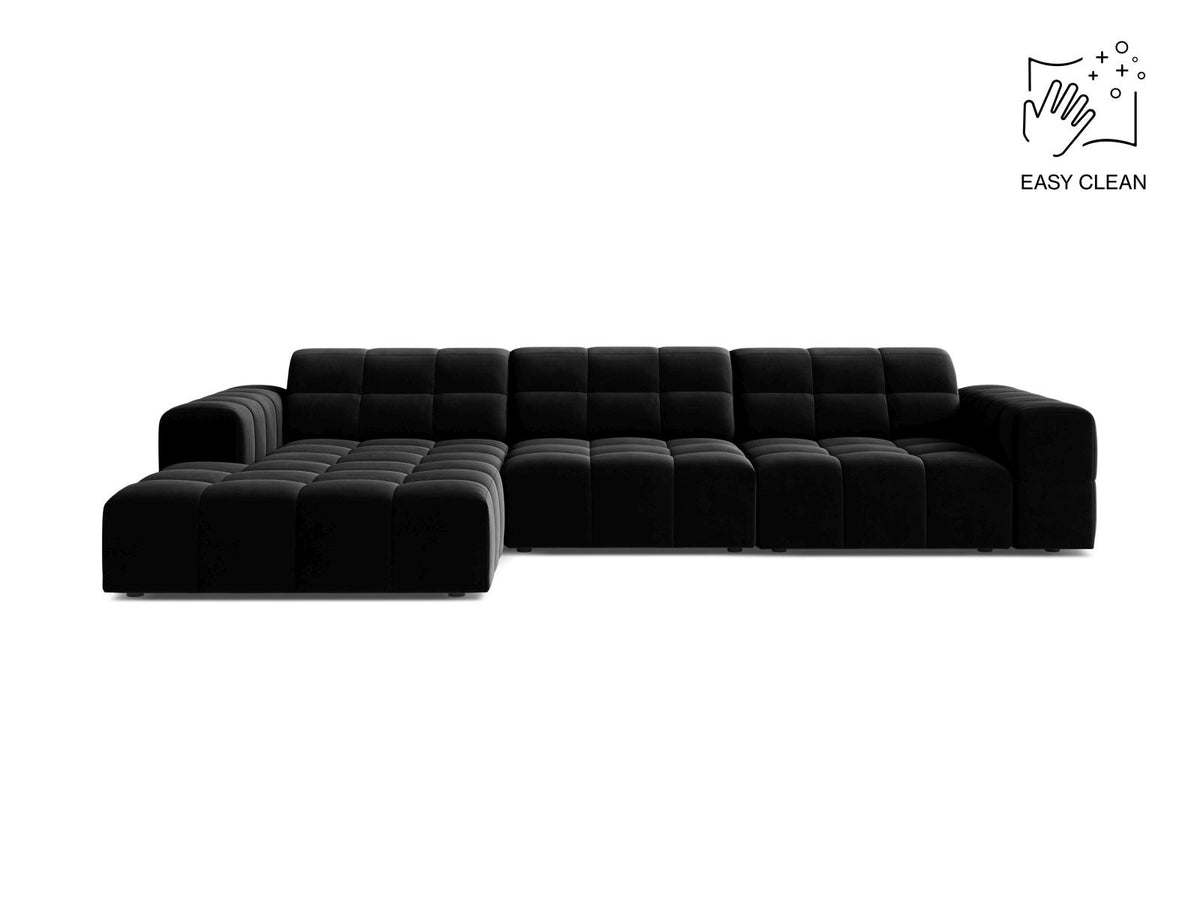 Ecksofa links Chicago von Cosmopolitan Design in Light Beige-Venus Samtvelours, Holzrahmen, Récamiere links, Kunststoffbeine schwarz.