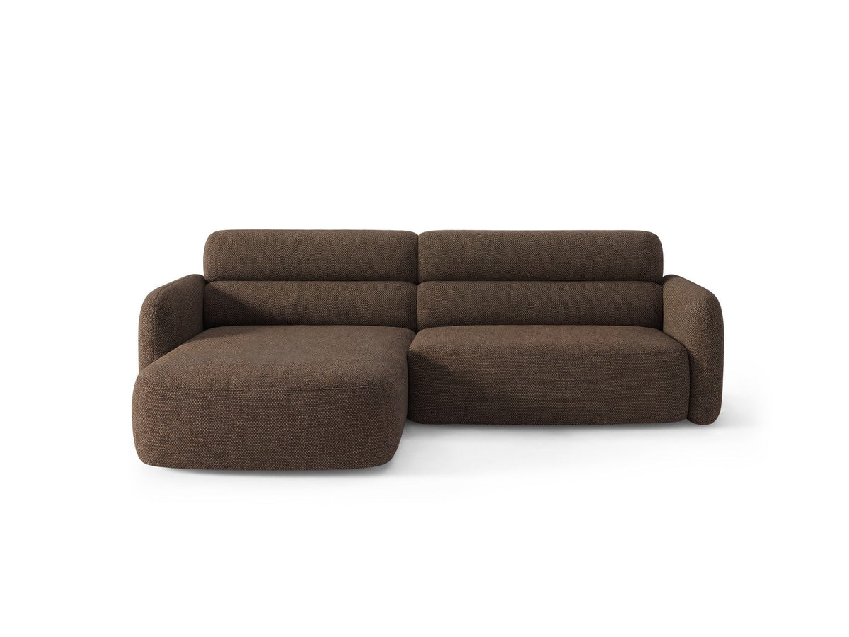 Ecksofa Malmo mit Chenille-Bezug, Récamiere und flachen schwarzen Kunststoffbeinen