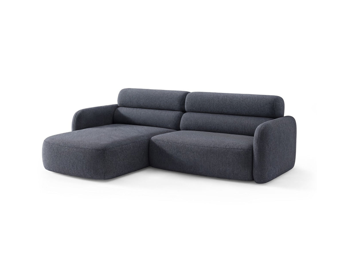 Ecksofa Malmo mit Chenille-Bezug, Récamiere und flachen schwarzen Kunststoffbeinen