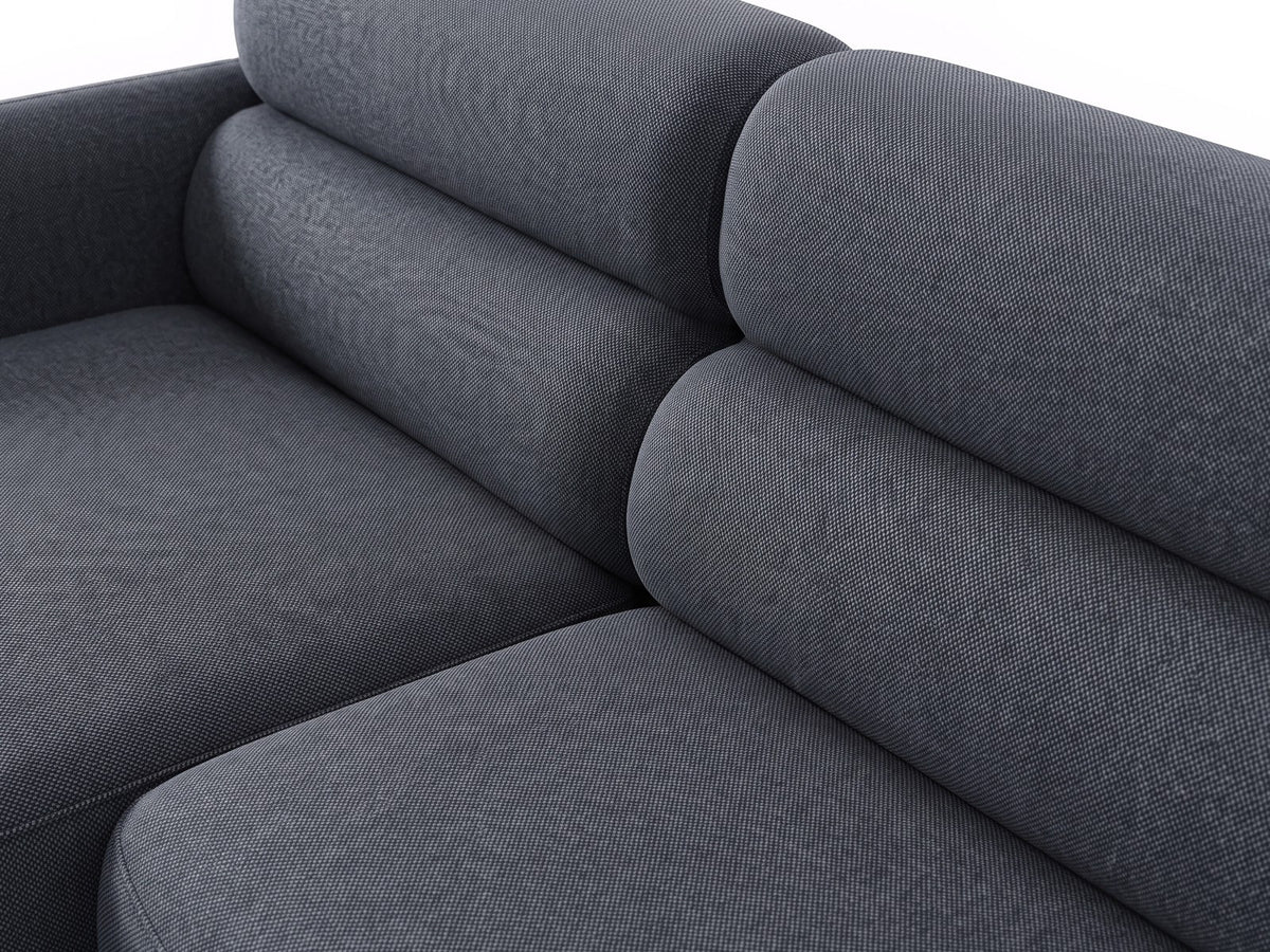 Ecksofa Malmo mit Chenille-Bezug, Récamiere und flachen schwarzen Kunststoffbeinen