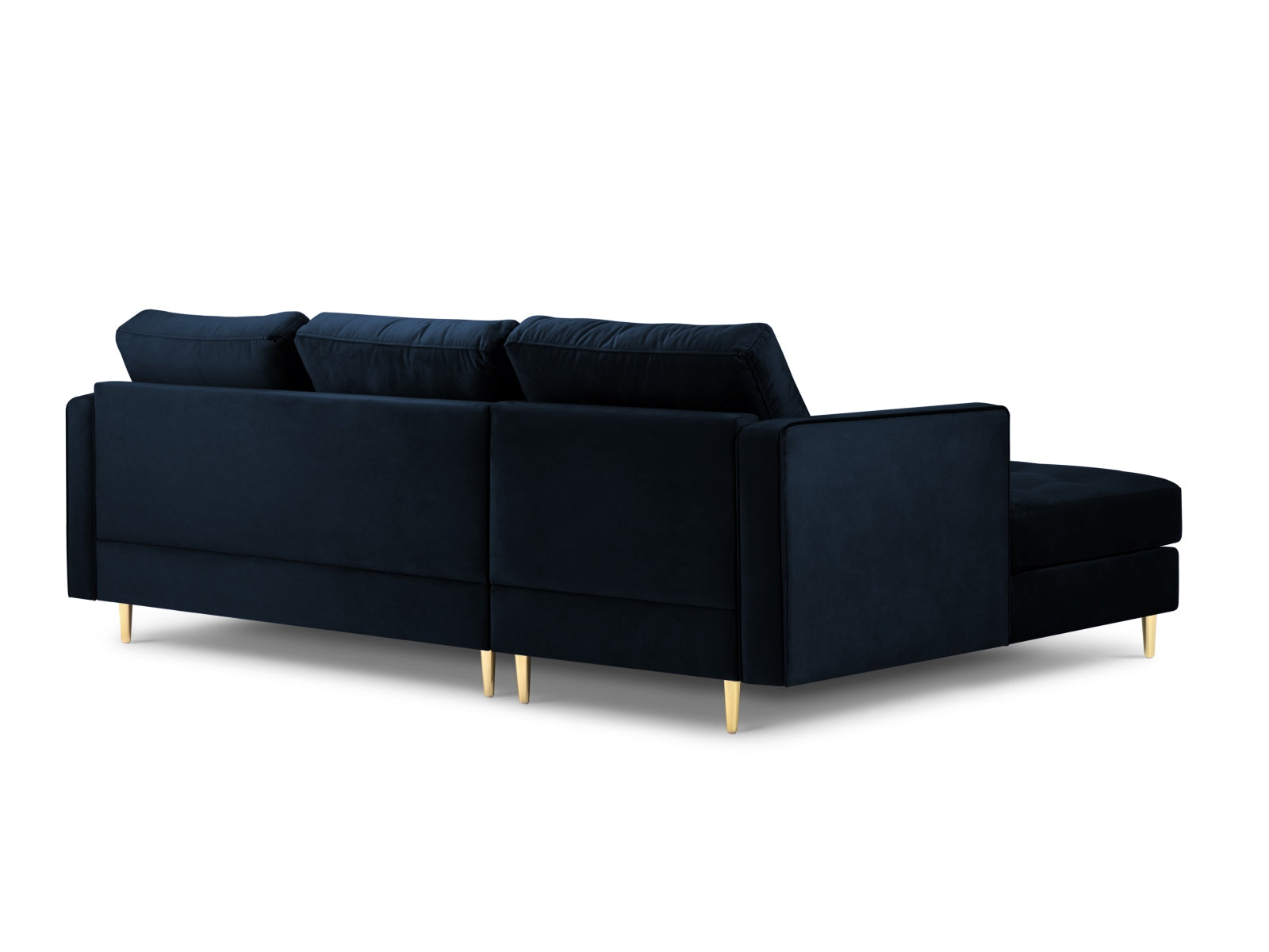 Modernes 4-Sitzer Ecksofa links Aspen in Royal Blue, perfekt für stilvolle Wohnräume, bietet Komfort und Eleganz von Cosmopolitan Design.