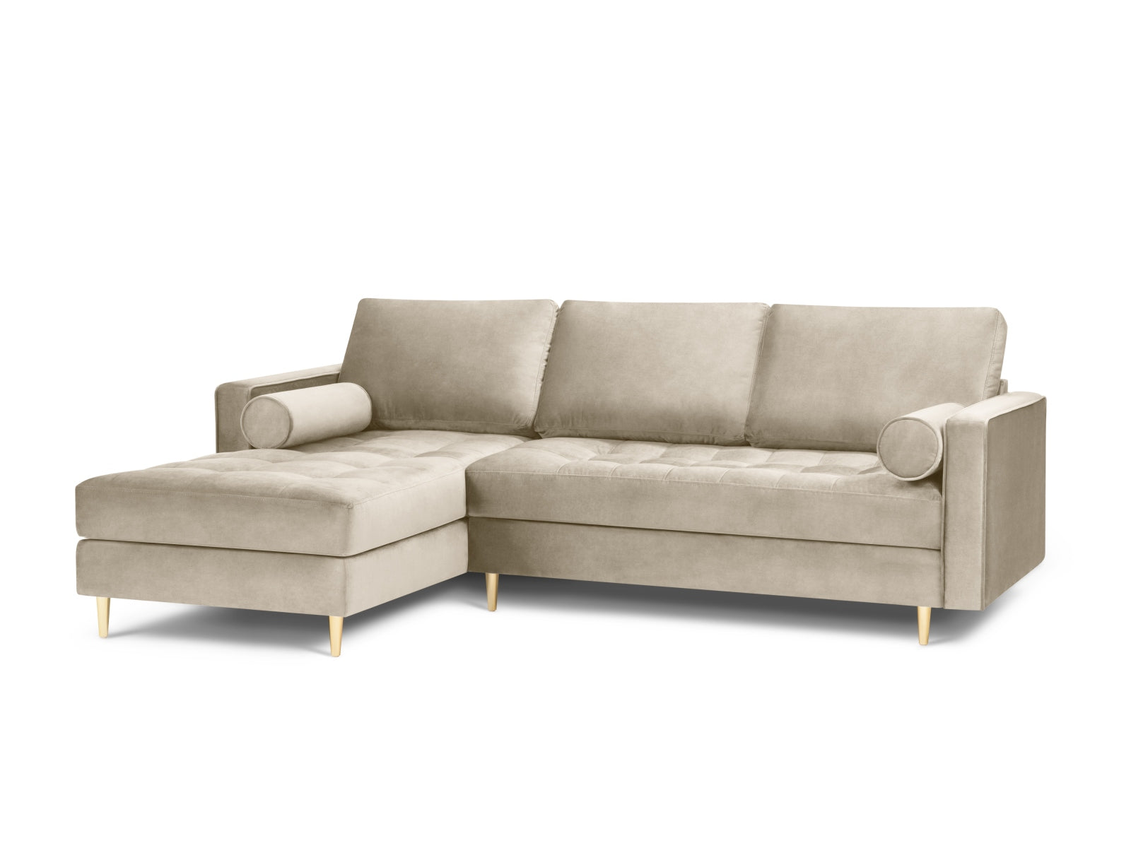 Elegantes 4-Sitzer Ecksofa links Aspen in modernem Dunkelbeige, ideal für stilvolle Wohnräume und entspannte Gemütlichkeit.