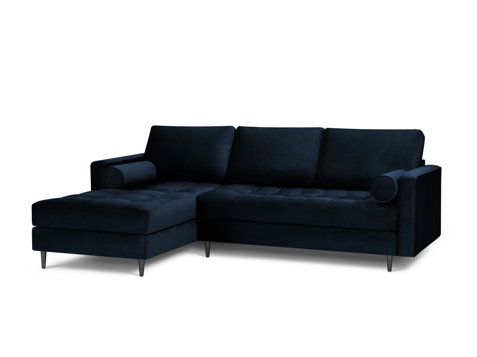 Elegantes 4-Sitzer Ecksofa links Aspen in Royal Blue, ideal für stilvolle Wohnräume, vereint Komfort und modernes Design.