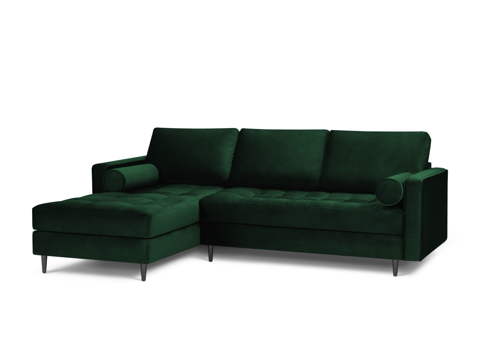 Elegantes 4-Sitzer Ecksofa links Aspen in edlem Flaschengrün, ideal für stilvolle Wohnräume und entspannte Stunden.