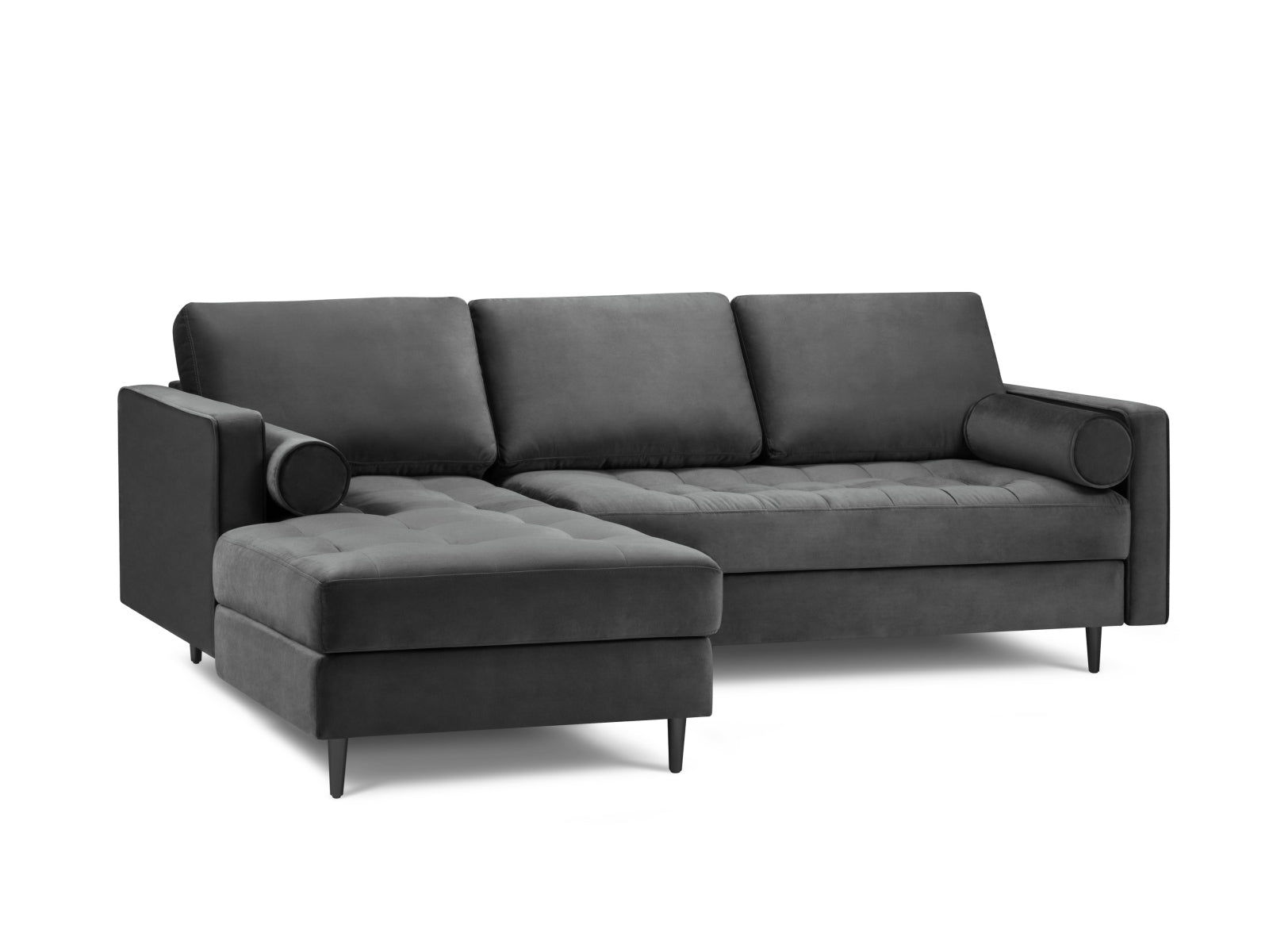 Modernes 4-Sitzer Ecksofa links Aspen in edlem Dunkelgrau, perfekt für gemütliche Abende und stilvolle Einrichtung von Cosmopolitan Design.