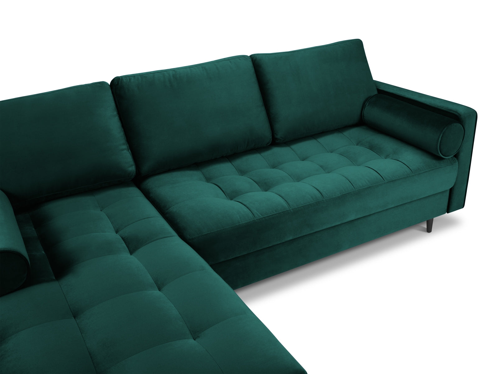 Elegantes 4-Sitzer Ecksofa links Aspen in modernem Petrol, ideal für gemütliche und trendbewusste Wohnräume von Cosmopolitan Design.