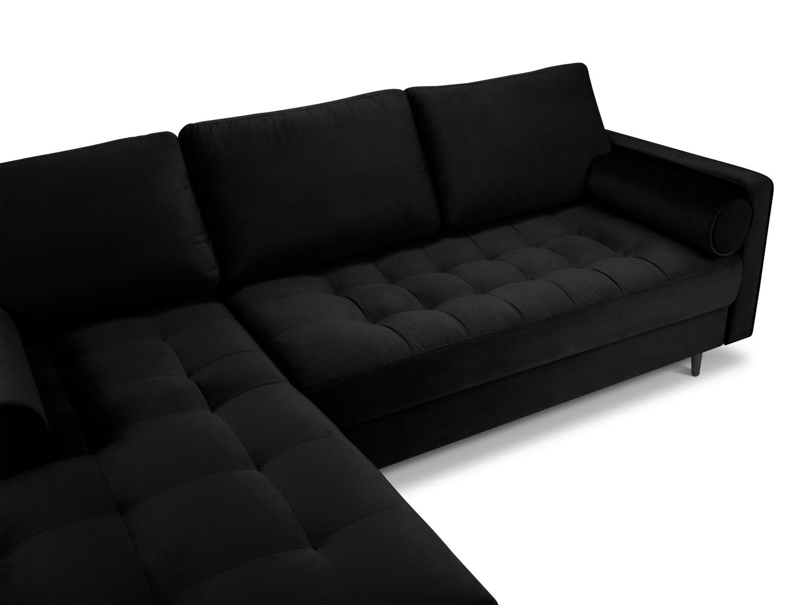 Elegantes 4-Sitzer Ecksofa links Aspen in klassischem Schwarz, ideal für gemütliche und moderne Wohnräume von Cosmopolitan Design.