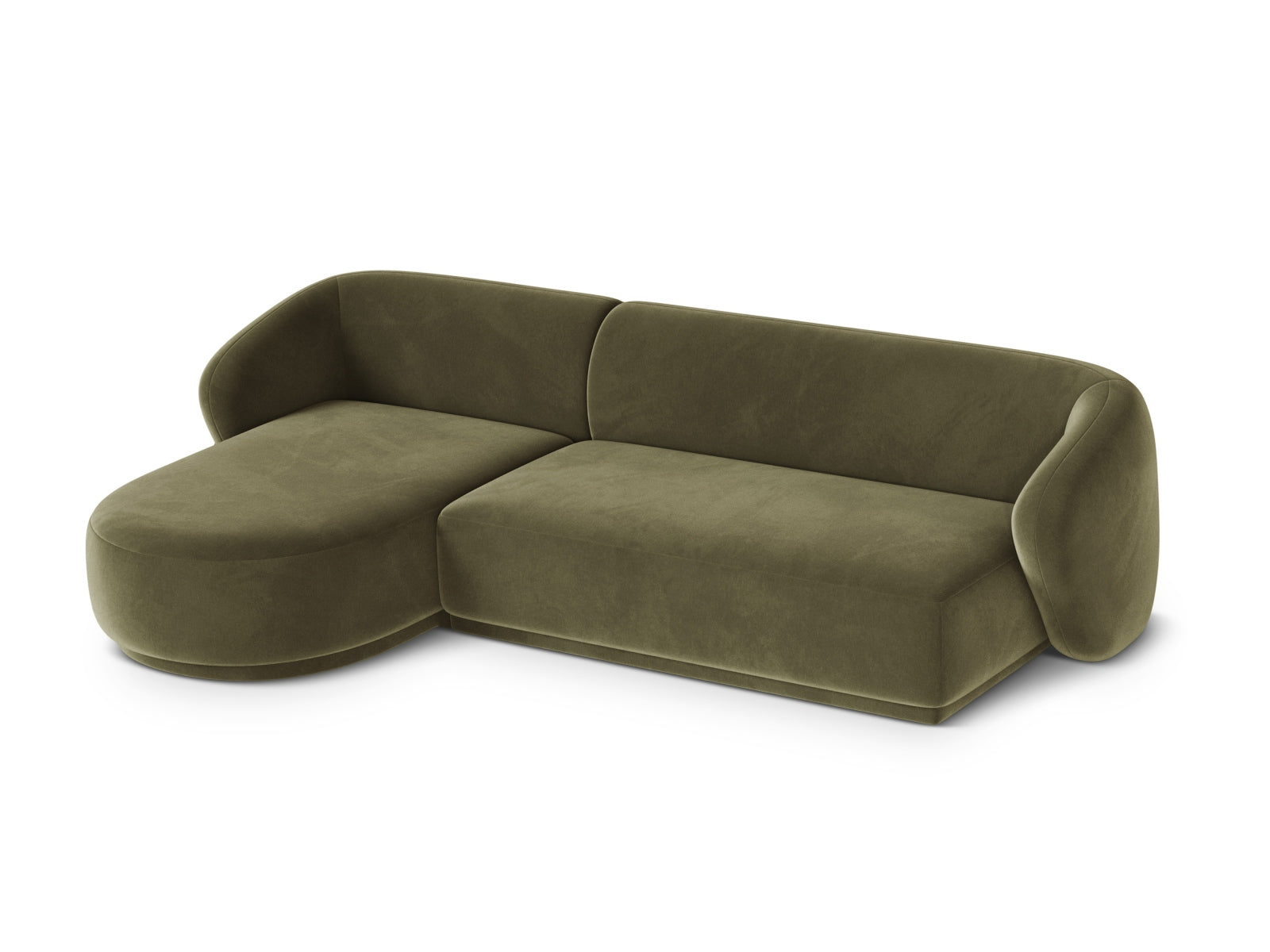 Elegantes 4-Sitzer Ecksofa links Gomera in einem trendigen Grünton, ideal für ein modernes Wohnambiente von Cosmopolitan Design.