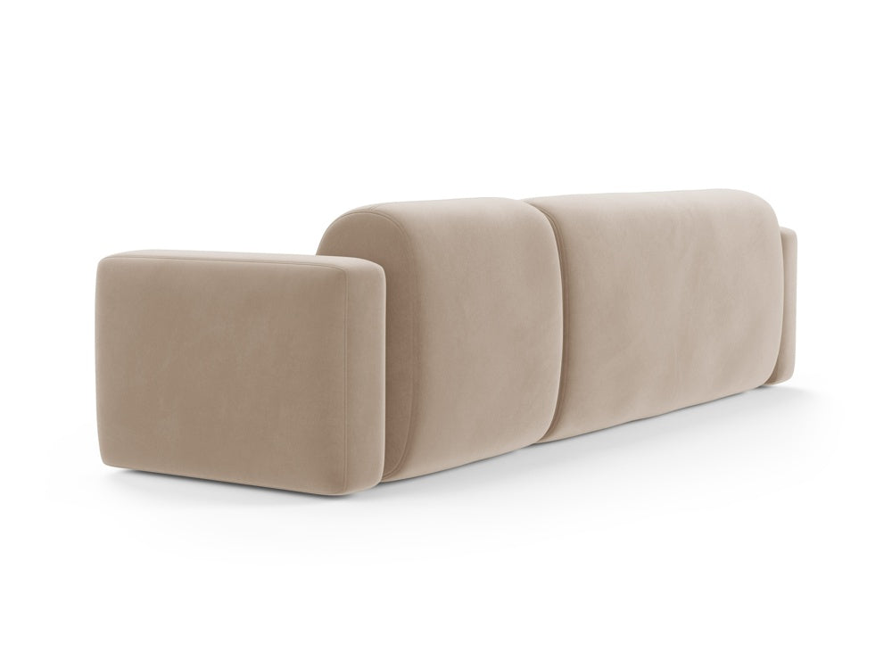 Elegantes, beiges Velour Ecksofa mit 3 Sitzen, linksseitig, von Cosmopolitan Design – perfektes Möbelstück für stilvolle Wohnkonzepte.