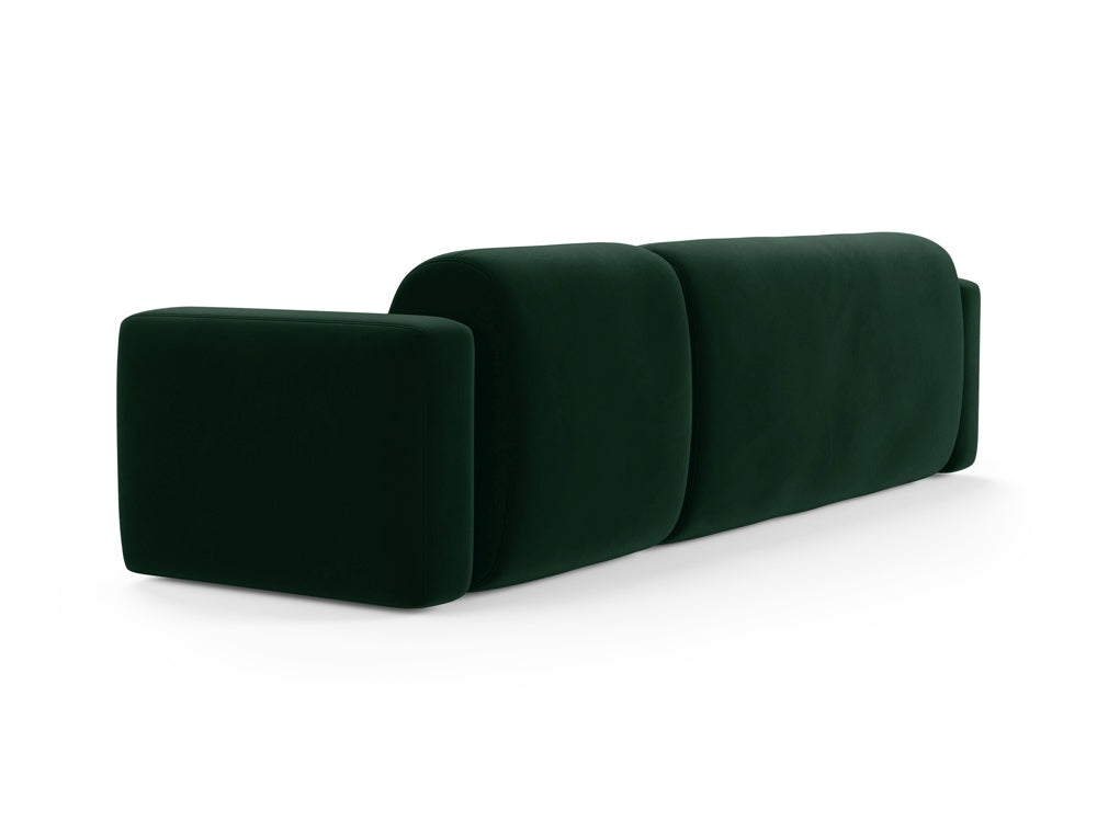 Modulares 3-Sitzer Ecksofa in edlem Flaschengrün aus Strino Velour, ideal für moderne Wohnkonzepte und gemütliche Stunden.