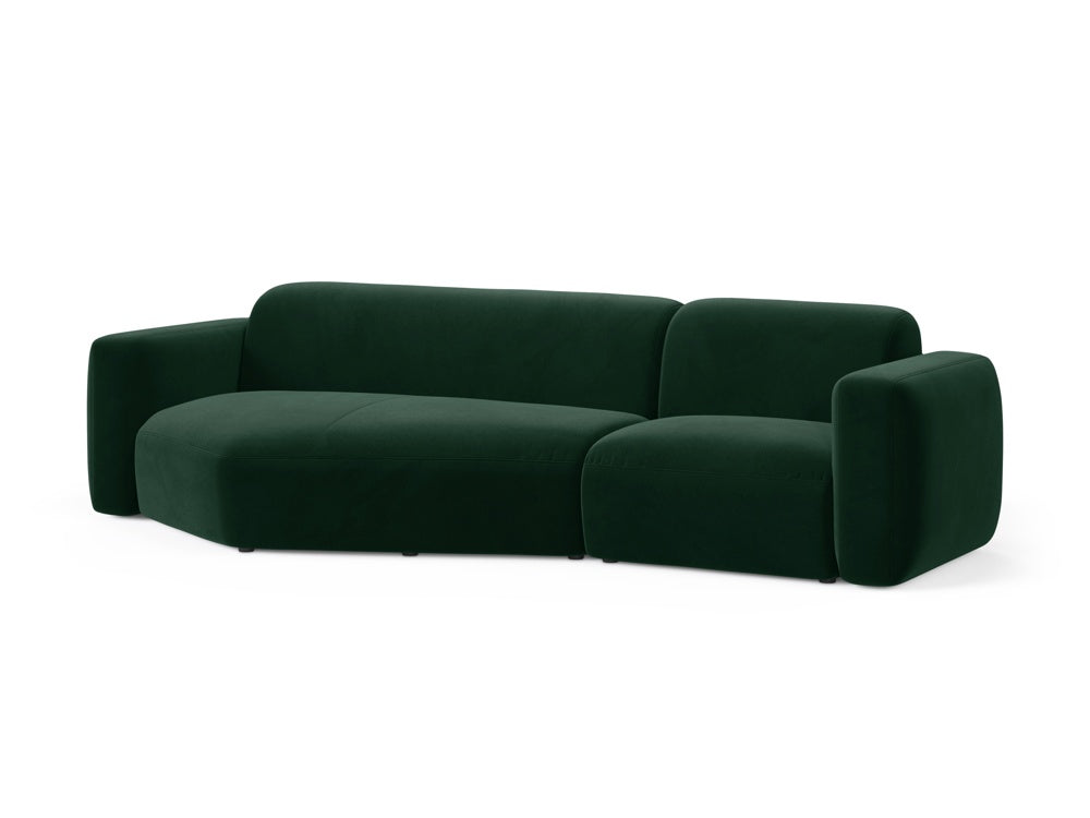 Elegantes Strino Velour Ecksofa links in Flaschengrün, ideal für stilvolle Wohnräume. Modular und komfortabel, perfekt für entspannte Abende.