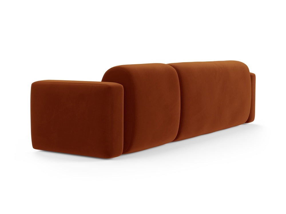 Modulares 3-Sitzer Ecksofa in luxuriösem Strino Velour, linksseitig, in ansprechendem Terracotta für moderne Wohnkonzepte.