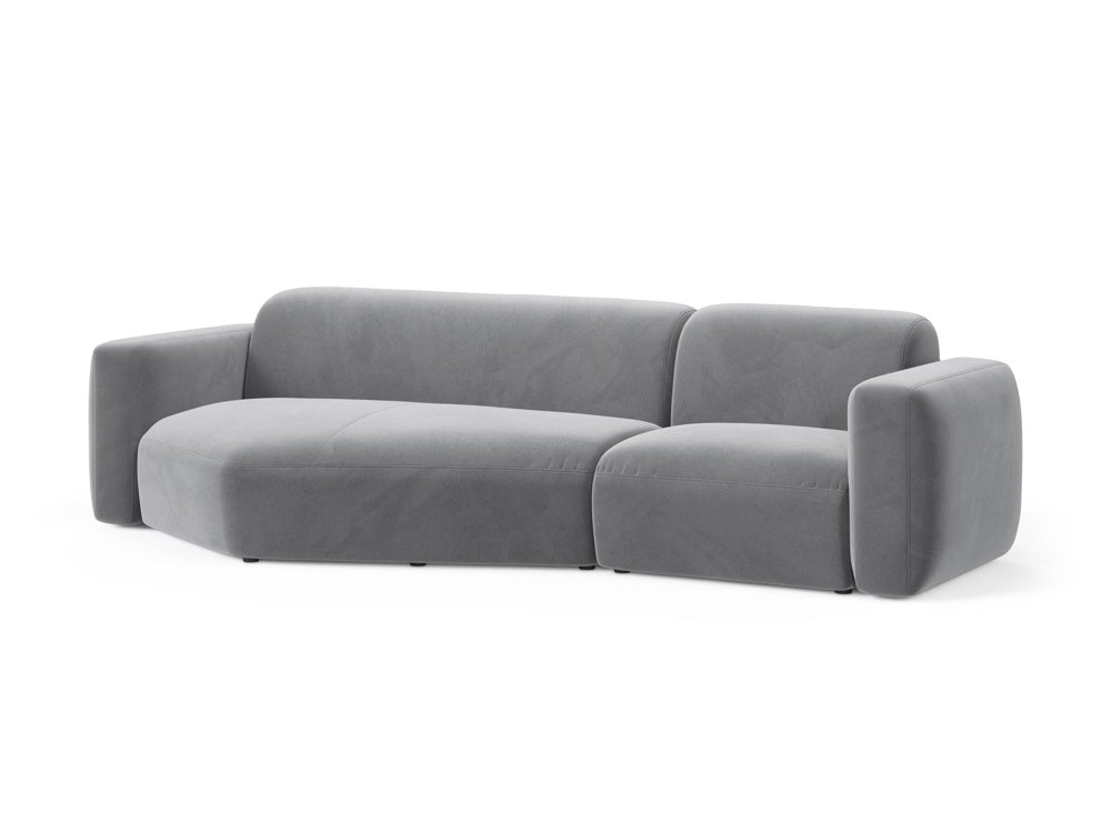 Elegantes Strino Velour Ecksofa links in Grau, ideal für stilvolle Wohnräume. Modular und komfortabel, perfekt für entspannte Abende.