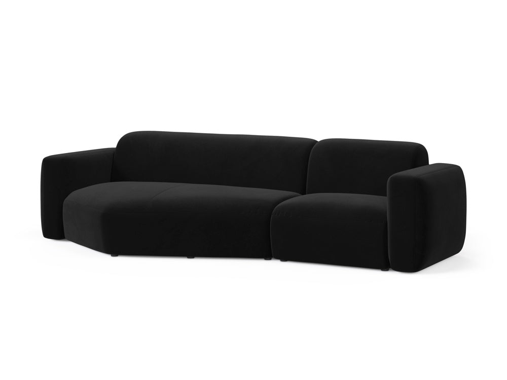 Elegantes Strino Velour Ecksofa in Schwarz, modular und linksseitig, ideal für stilvolle Wohnräume. Perfekte Kombination aus Komfort und Design.