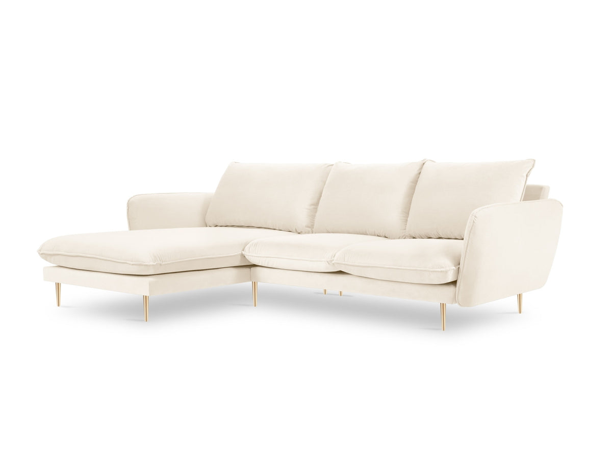 Vienna Velour Ecksofa links 5 Sitzer 170cm in Light Beige/Gold-Bluvel präsentiert im Onlineshop von KAQTU Design AG. Ecksofa links ist von Cosmopolitan Design