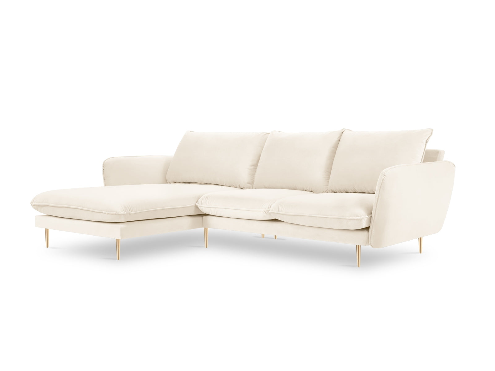 Vienna Velour Ecksofa links 5 Sitzer 170cm in Light Beige/Gold-Bluvel präsentiert im Onlineshop von KAQTU Design AG. Ecksofa links ist von Cosmopolitan Design