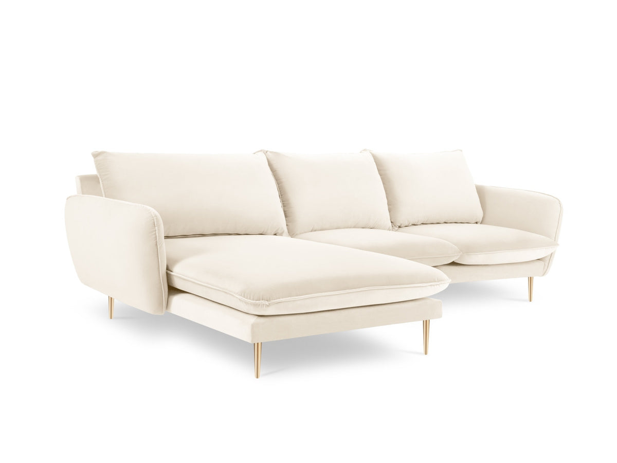Vienna Velour Ecksofa links 5 Sitzer 170cm in Light Beige/Gold-Bluvel präsentiert im Onlineshop von KAQTU Design AG. Ecksofa links ist von Cosmopolitan Design
