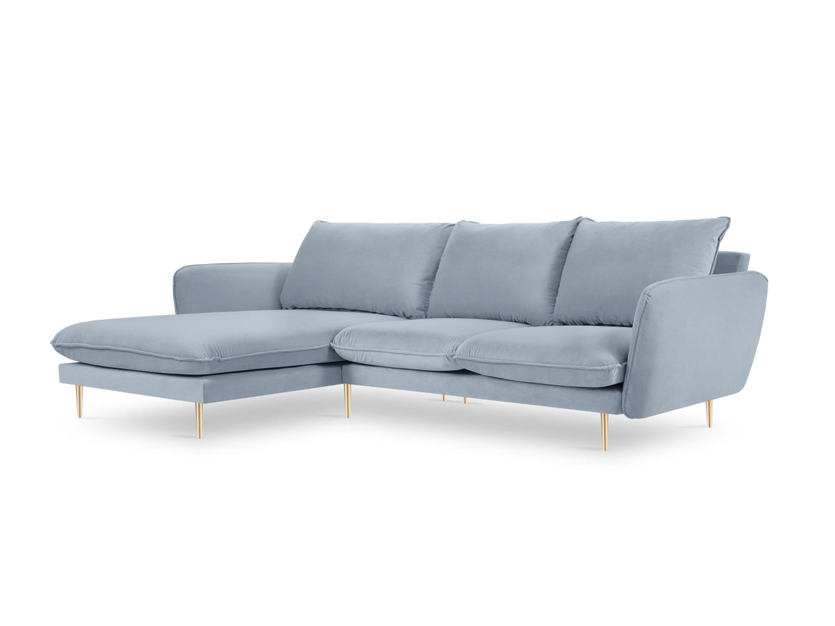 Vienna Velour Ecksofa links 5 Sitzer 170cm in Light Blue/Gold-Bluvel präsentiert im Onlineshop von KAQTU Design AG. Ecksofa links ist von Cosmopolitan Design